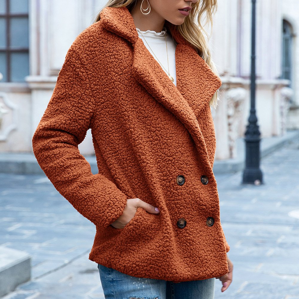 Loose Lapel Fluffy Coat Winter Button Jacket Cardigan Outwear For Women Clothing - Image 7