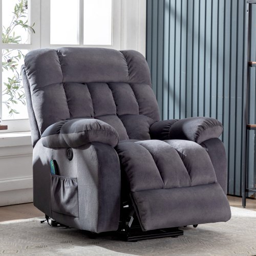 Electric Power Lift Recliner Chair Sofa With Massage And Heat For Elderly 2 Side Pockets USB Ports Single Recliner Chairs For Living Room Overstuffed Breathable Fabric Reclining - Image 3