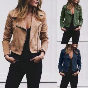 Lapel And Diagonal Zipper Short Women’s Clothing