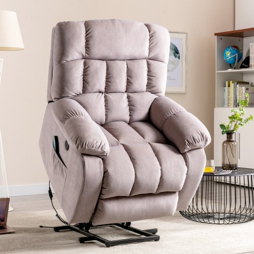 Electric Power Lift Recliner Chair Sofa With Massage And Heat For Elderly 2 Side Pockets USB Ports Single Recliner Chairs For Living Room Overstuffed Breathable Fabric Reclining - Image 10