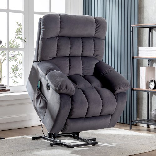 Electric Power Lift Recliner Chair Sofa With Massage And Heat For Elderly 2 Side Pockets USB Ports Single Recliner Chairs For Living Room Overstuffed Breathable Fabric Reclining - Image 5
