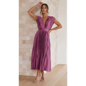 Summer V-neck Pleated Dress INS Fashion Casual Loose Zip Sleeveless Dresses For Women Clothing