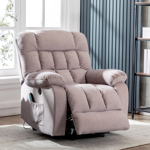 Electric Power Lift Recliner Chair Sofa With Massage And Heat For Elderly 2 Side Pockets USB Ports Single Recliner Chairs For Living Room Overstuffed Breathable Fabric Reclining - Image 7