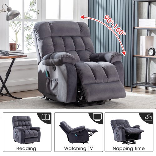 Electric Power Lift Recliner Chair Sofa With Massage And Heat For Elderly 2 Side Pockets USB Ports Single Recliner Chairs For Living Room Overstuffed Breathable Fabric Reclining - Image 8