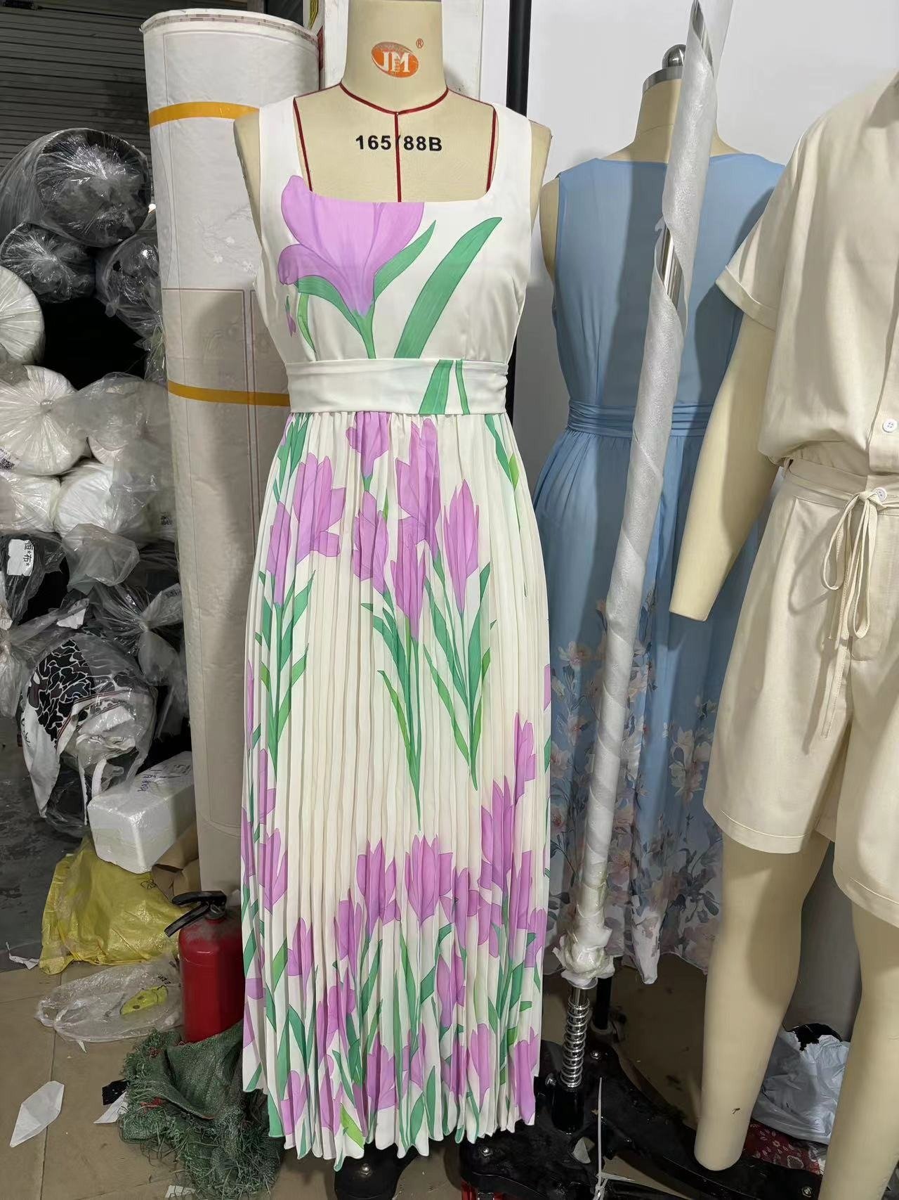 Floral Print Pleated Dress Summer A-Line Sleeveless Midi Dresses Women’s Clothing - Image 3