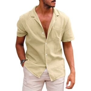 Men’s Tops Casual Button Down Shirt Short Sleeve Beach Shirt Summer Mens Clothing